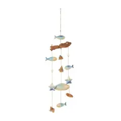 3ft. Brown Ceramic Fish Windchime with Driftwood & Hanging Starfish Accents