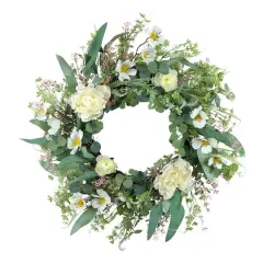 24" White Spring Peony & Dogwood Floral Wreath