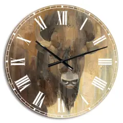 Designart Into the Wild Gold Buffalo Farmhouse Wall Clock