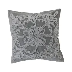 Hello Honey&reg; Gray & Natural White Square Cotton Tufted Velvet Pillow with Snowflake & Chambray Back