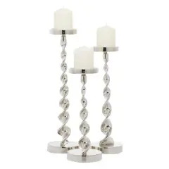 Silver Aluminum Candle Holder Set