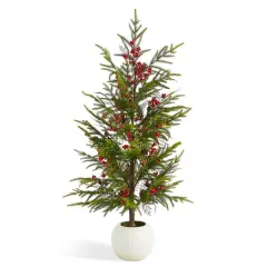 Glitzhome&reg; 37.5"H Chirstmas Greenery Pine Porch Tree with Berries