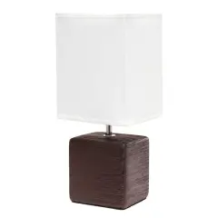Simple Designs Stone Table Lamp with White Shade Brown