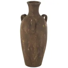 24.5" Dark Brown Ceramic Antique Style Distressed Decorative Vase with Handles