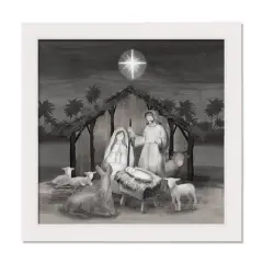 Neutral Painted Nativity White Framed Canvas Wall Art