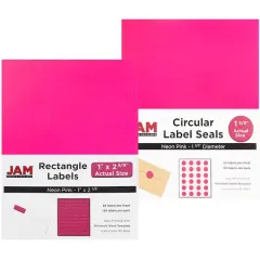 JAM Paper Circular Seal & Rectangular Mailing Address Label Combo Set Neon Pink