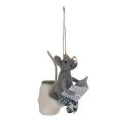 Hello Honey&reg; 4.75" Handmade Wool Felt Mouse on Toilet with Glasses & Newspaper Ornament