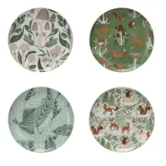 Hello Honey&reg; 8" Woodland Flora & Fauna Round Stoneware Plate Set