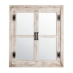 Glitzhome&reg; 31.5" Washed White Wooden Farmhouse Square Windowpane Wall Mirror