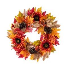 Glitzhome&reg; 24" Fall Sunflower, Pinecone and Berry Wreath