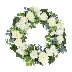 26" Artificial Peony, Hydrangea & Rose Floral Spring Wreath