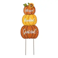 Glitzhome&reg; 35.5" Thanksgiving Metal Stacked Pumpkins Yard Stake