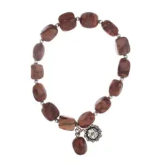 John Bead Jasper Brown Natural Stone Stretch Bracelet with Flower Charm