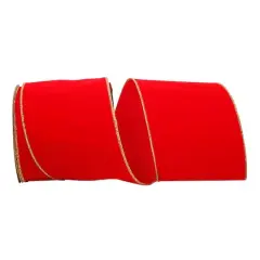 JAM Paper 6" x 25yd. Velvet Wired Heavy Commercial Ribbon Hot Red and Gold