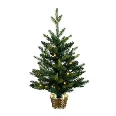 2ft. Pre-Lit Artificial Classic Christmas Tree with 35 Warm White LED Lights in Gold Decorative Planter