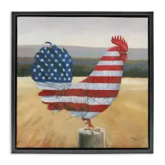 Stupell Industries American Flag Rooster Floater Framed Art Black