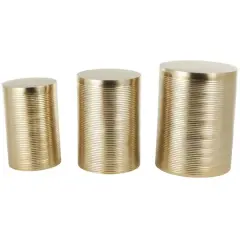 Gold Metal Metallic Ribbed Drum Accent Table Set