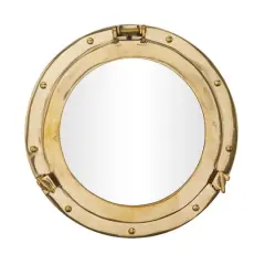 Gold Brass Sail Boat Wall Mirror with Port Hole Detailing 12" x 2" x 12"