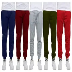 Galaxy by Harvic Fleece-Lined Men's Jogger Sweatpants 5 Pack Navy/Burgundy/Heather Gray/Olive/Red