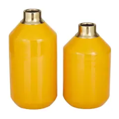 Set of 2" Yellow Metal Modern Vase, 10" x 5" x 5"