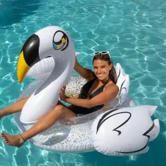 PoolCandy 4ft. Jumbo Glitter Swan with Wings Pool Tube