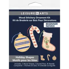 Leisure Arts&reg; Beginner Holiday Shapes 3 Piece Wood Stitchery Ornament Kit