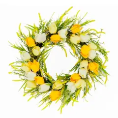24'' Green and Yellow Tulip Floral Spring Wreath