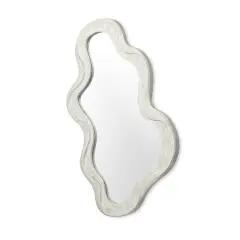 Glitzhome&reg; 31.75" Washed White Wood Frame Wavy Wall Mirror