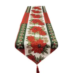 Wizardi 13.75" x 67" Poinsettia Christmas Table Runner