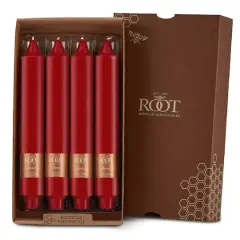 Root Candles 9" Unscented Smooth Collenette Taper Candles, 4ct. Red