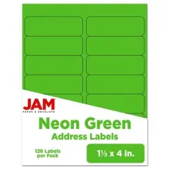 JAM Paper 1.3" x 4" Address Labels, 126ct. Neon Green