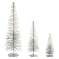 Glittered Silver Ombre Bottle Brush Tree Set