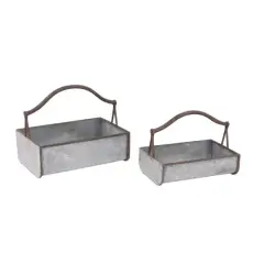 Gray Metal Farmhouse Handle Planter Set
