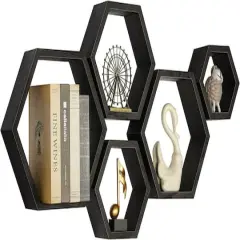 NEX&trade; Hexagon Floating Honeycomb Shelves Set Black