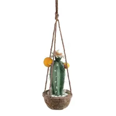 8" Green and Orange Hanging Potted Cactus
