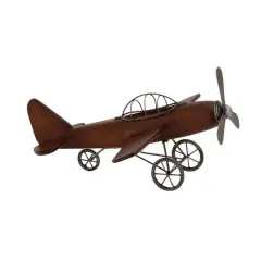 Brown Wood Vintage Sculpture, Airplane 9" x 16" x 14"