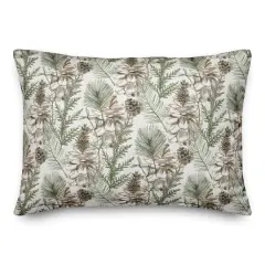 Pinecones & Greenery on White Rectangle Throw Pillow