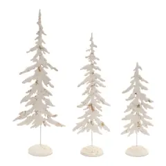 Distressed with Gold Accents Metal Pine Trees Set