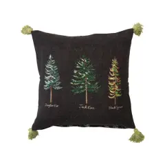 Hello Honey&reg; 20" Evergreens Printed Two-Sided Viscose & Linen Pillow with Tassels