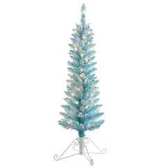 4ft. Pre-Lit Cotton Candy Blue Flocked Fir Artificial Christmas Tree, Clear Lights