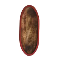 Hello Honey&reg; 19.75" Hand-Carved Mango Wood Oval Tray with Red Enameled Edge