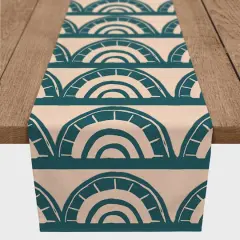 Abstract Teal Arch Pattern 16" x 90" Cotton Twill Runner