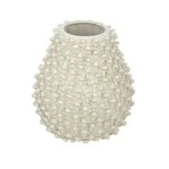 Hello Honey&reg; 10" Cream Round Embossed Stoneware Formed Vase