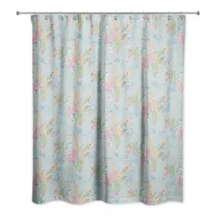 Butterfly Bird Floral Shower Curtain Blue