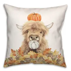 Autumn Cow Leaf Pile 18" x 18" Indoor / Outdoor Pillow