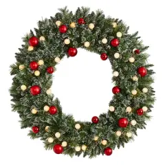 4ft. Oversized Pre-Lit Frosted Holiday Christmas Wreath with Ornaments