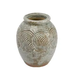 Hello Honey&reg; 8.7" Distressed Gray Terracotta Vase with Embossed Pattern