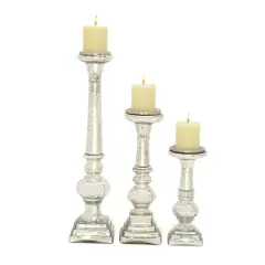 Silver Glass Candle Holder Set