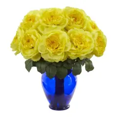 18'' Rose Artificial Arrangement in Garden Vase Yellow