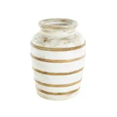 11" Brown Horizontal Ridge Mango Wood Distressed Vase